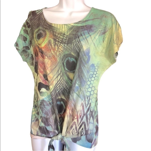 B.L.E.U. Peacock Print Top - Picture 1 of 7